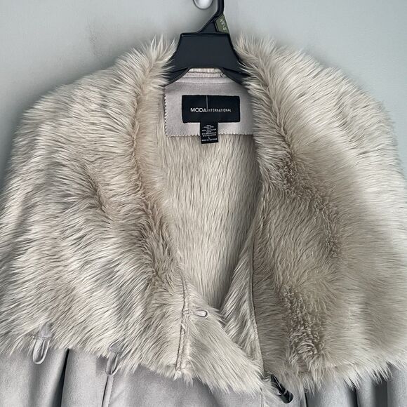Moda International Faux Fur Suede Jacket  Size L Gray Polyester Stylish & Warm - Picture 4 of 14